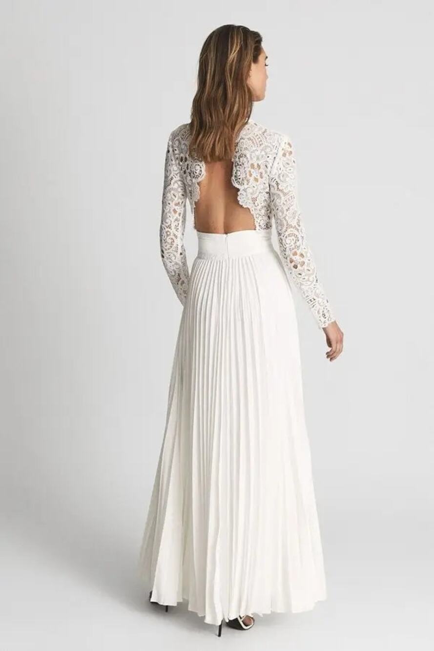 REISS Hazel Lace Top Pleated Dress NWT